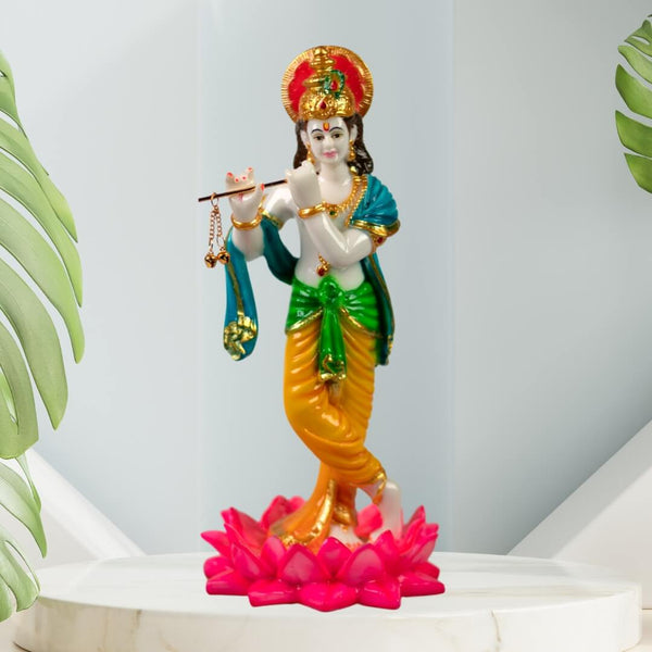 Lotus-krishna-idol-in-marble-dust-indoor
