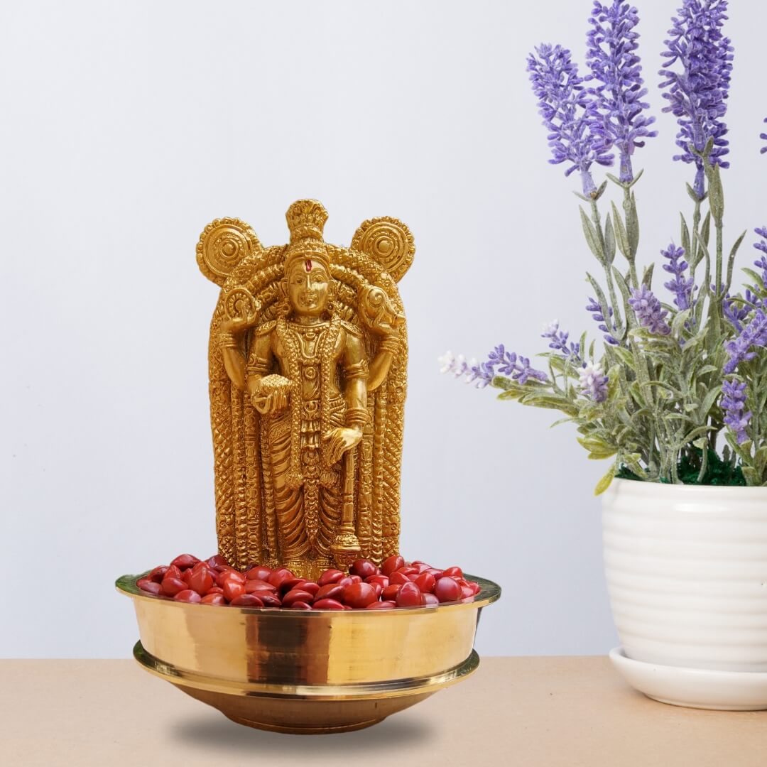 MANJADY GURUVAYURAPPAN IDOL IN BRASS URULI โ 14 CM HEIGHT