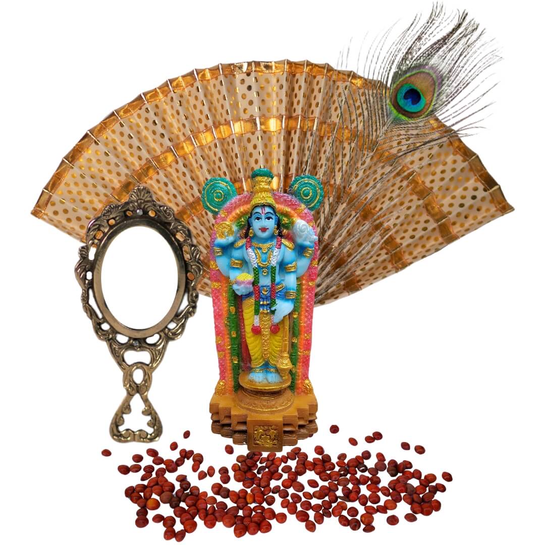 VISHU KANI ITEMS KIT WITH MULTICOLOR GURUVAYURAPPAN IDOL - 14 CM