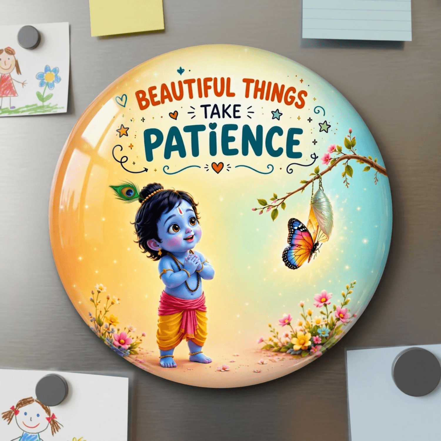 baby-krishna-beautiful-things-take-patience-fridge-magnet