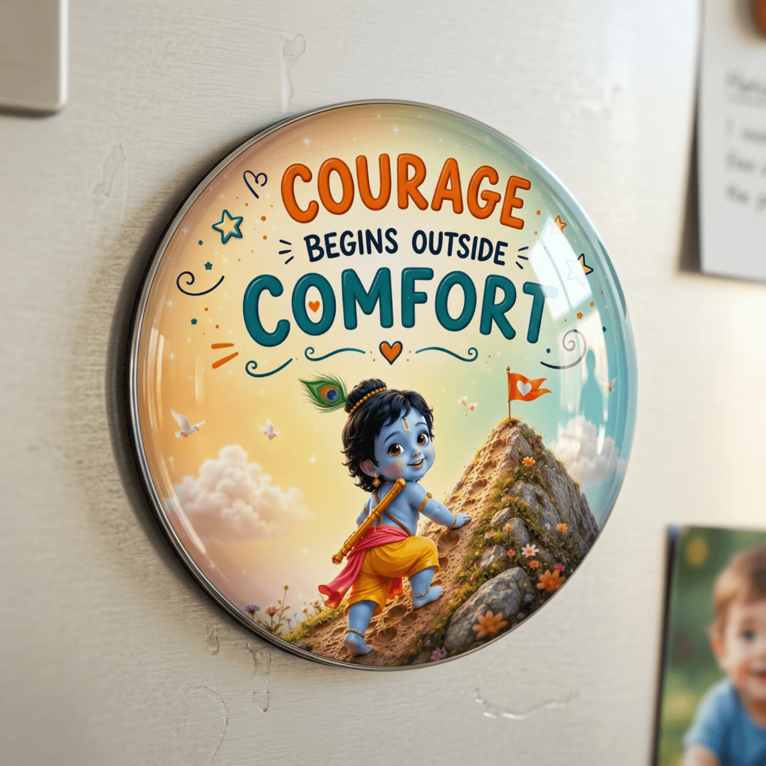 baby-krishna-courage-begins-outside-comfort-fridge-magnet-1
