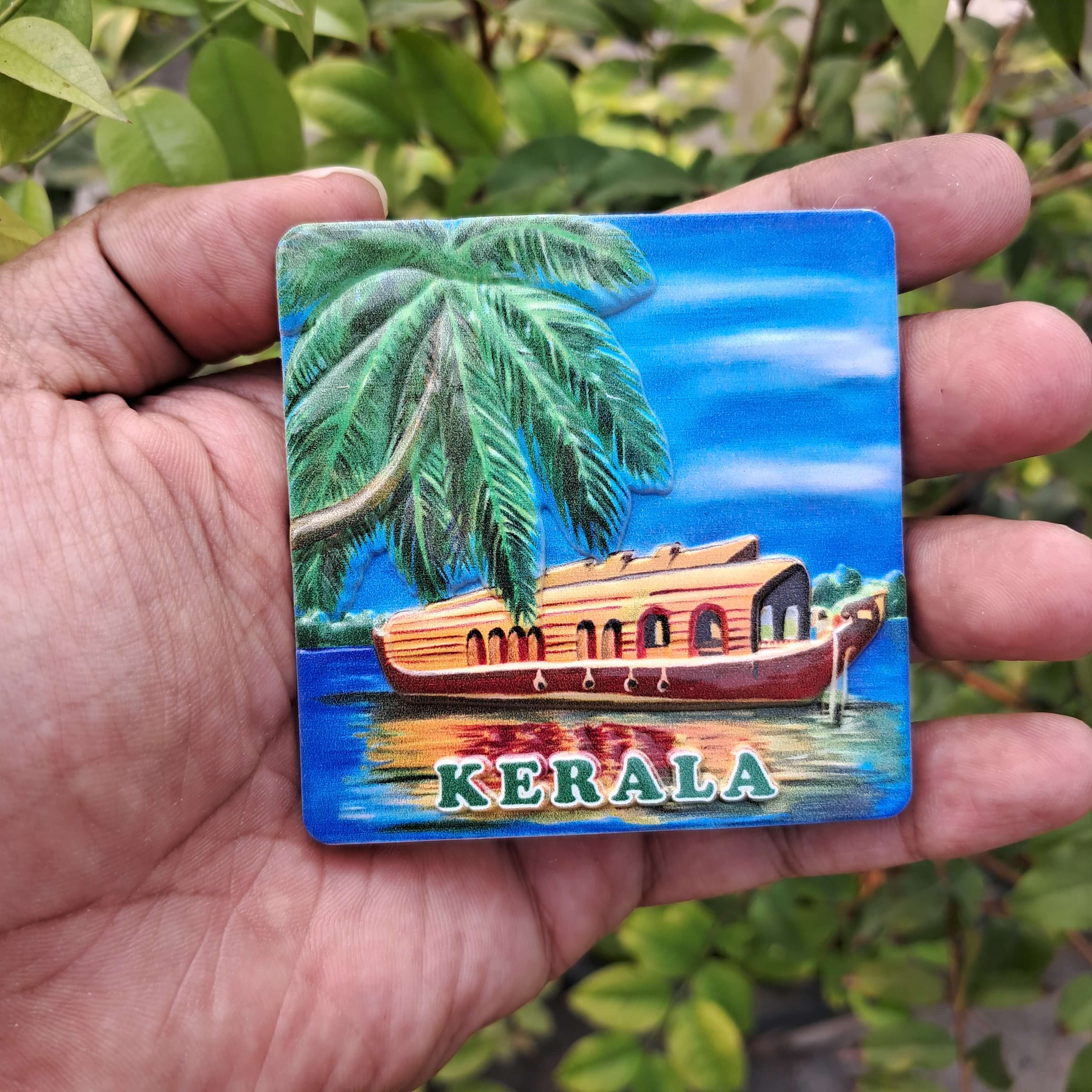 3D Polymarble Fridge Magnet – Kerala Landscape Theme (7 cm x 7 cm)