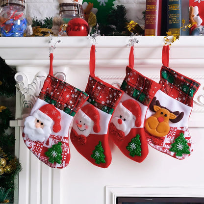 HASTHIP® Set of 4 Christmas Decorations Stocking, 10 inch Linen Christmas Gift Stocking, Hanging Christmas Stockings Set Christmas Stocking Christmas Stocking for Window, Christmas Socks