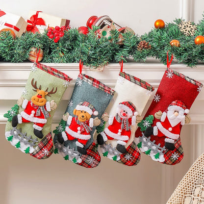 HASTHIP® Set of 4 Christmas Decorations Stocking, 10 inch Linen Christmas Gift Stocking, Hanging Christmas Stockings Set Christmas Stocking Christmas Stocking for Window, Christmas Socks