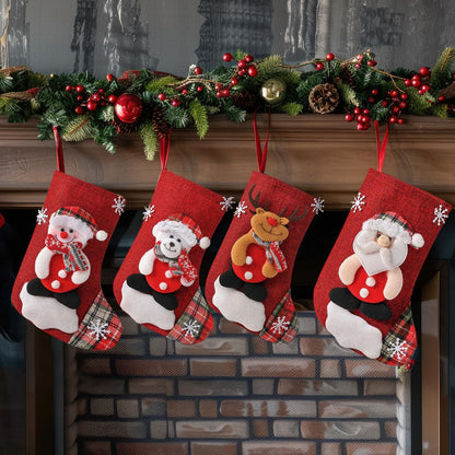 HASTHIP® Set of 4 Christmas Decorations Stocking, 10 inch Linen Christmas Gift Stocking, Hanging Christmas Stockings Set Christmas Stocking Christmas Stocking for Window, Christmas Socks