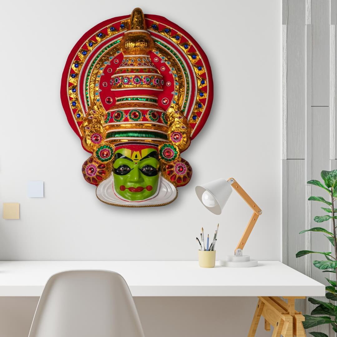 KATHAKALI MASK ONLINE, WALL HANGING KATHAKALI MASK IN FIBRE- 65 CM