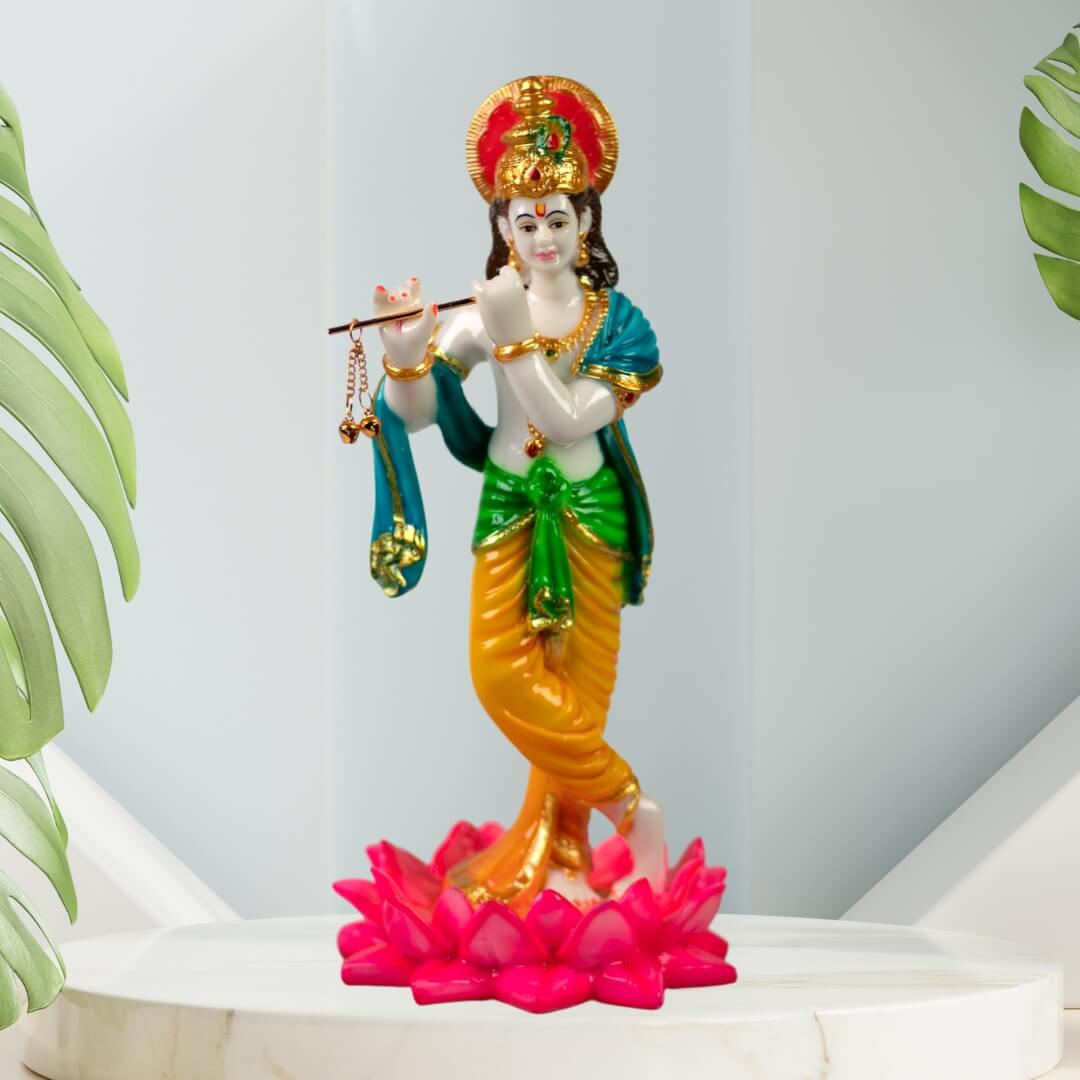 Lotus-krishna-idol-in-marble-dust-indoor