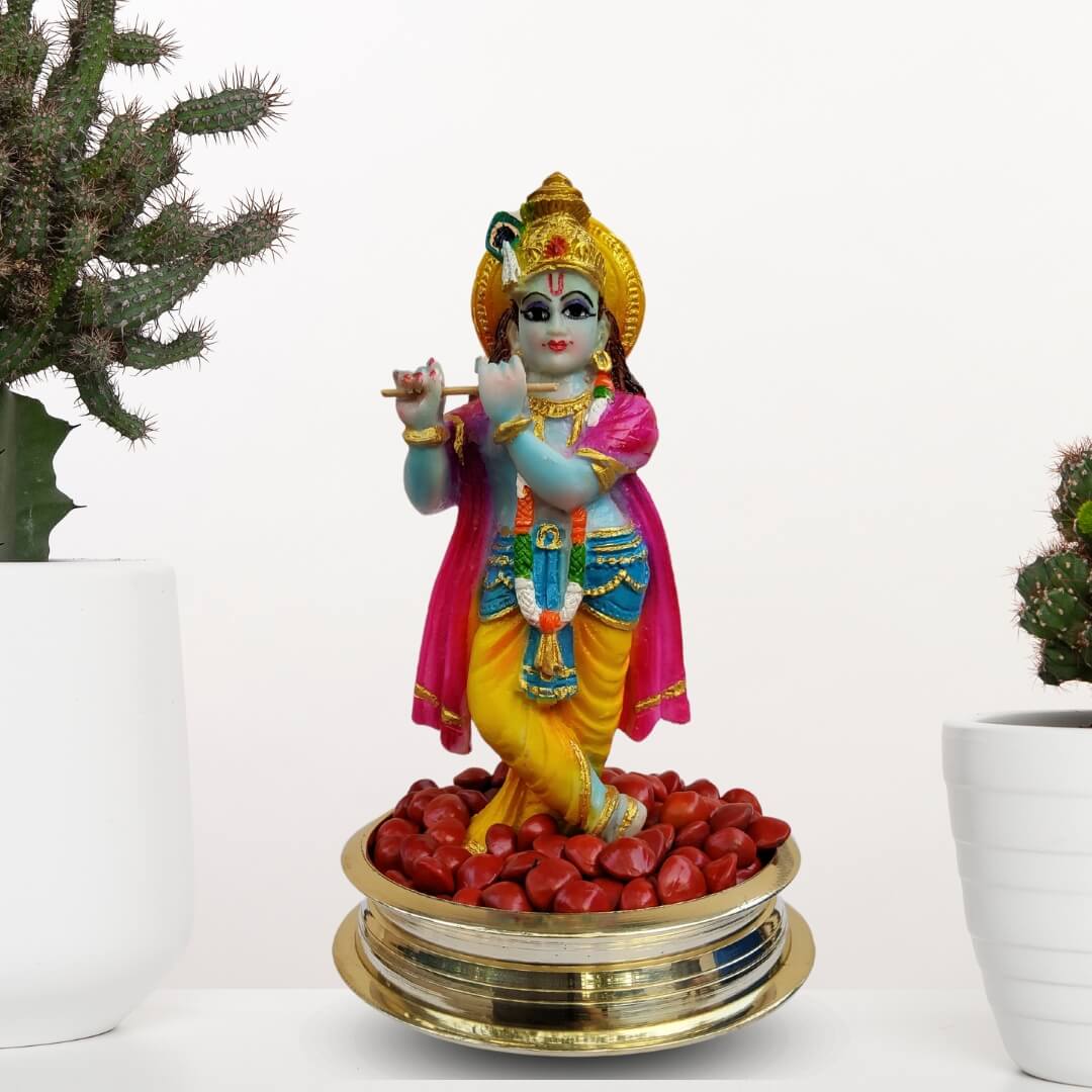 MANJADY KRISHNAN STATUE IN BRASS URULI – 15 CM HEIGHT