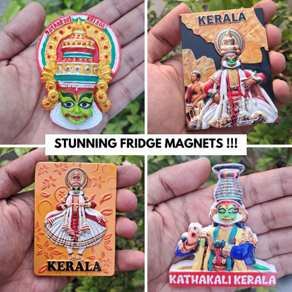 3D Ceramic Kerala Kathakali Dance Fridge Magnet Set of 4