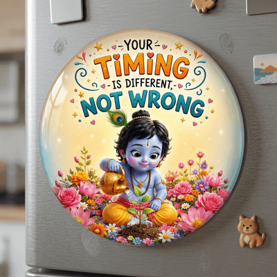 baby-krishna-your-timing-is-different-not-wrong-fridge-magnet-1