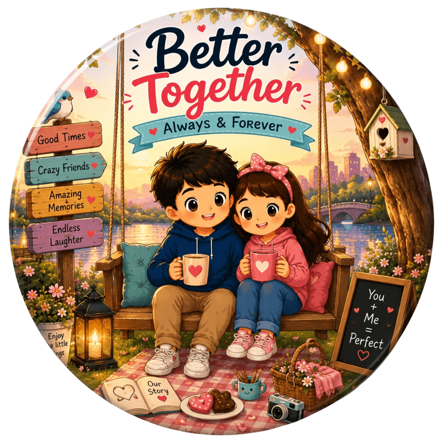Cute Couple Fridge Magnet (Swing)