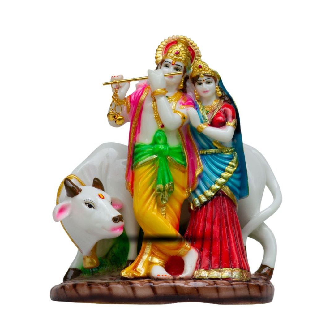 Radha Krishna Murti with Cow in Marble Dust