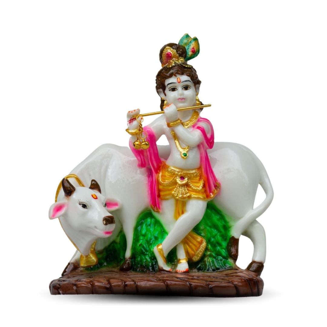 Cow Krishna Idol in Marble Dust